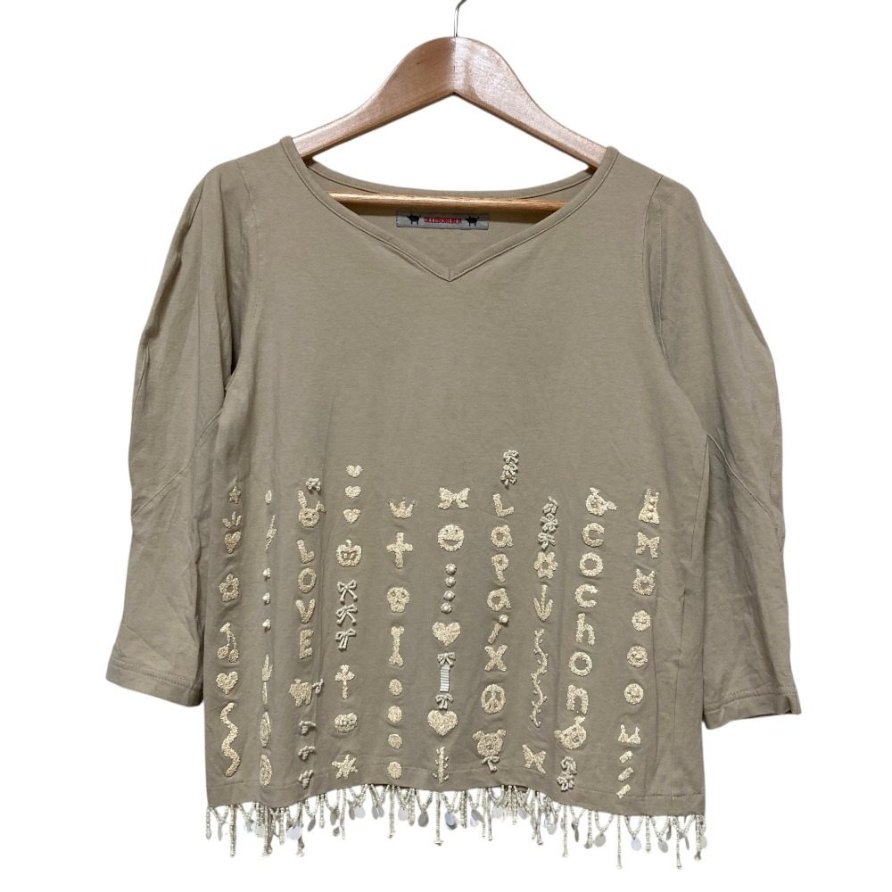 オレボレブラアルベロベロ ビーズ刺繍Vネック七分袖カットソー