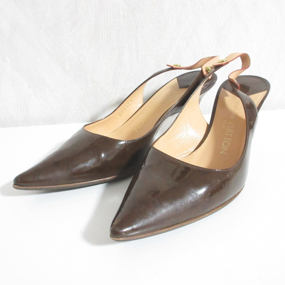 ルイヴィトン モノグラム パテントレザー スリングバックパンプス