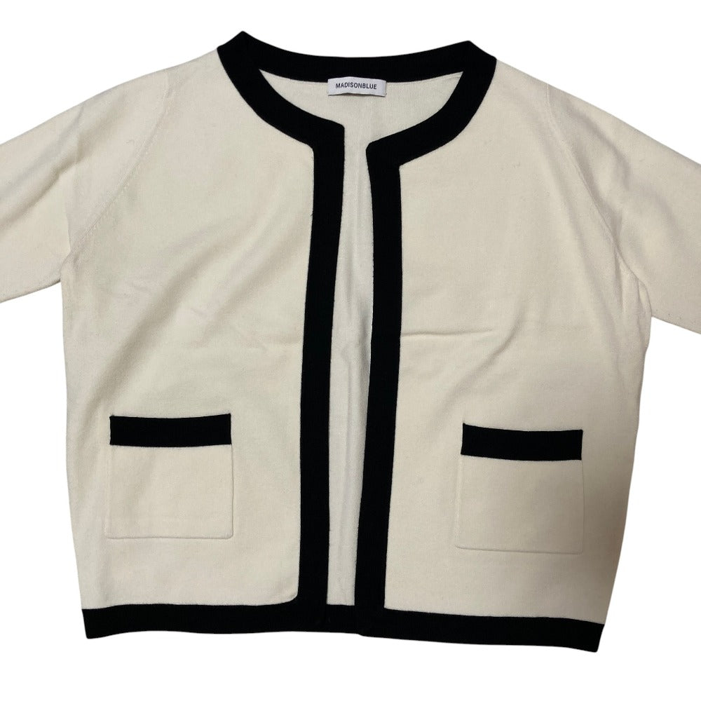 マディソンブルー ノーカラーショートニットカーディガン