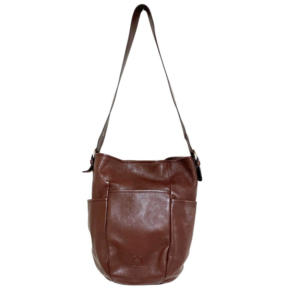 ヒロフ 型押しレザーショルダーバッグ