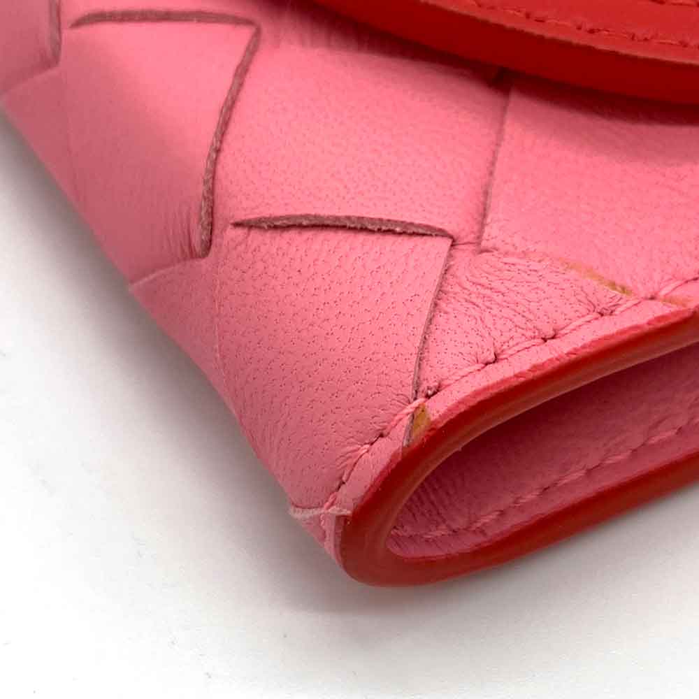 ボッテガヴェネタ レザー 二つ折り財布 レッド ピンク