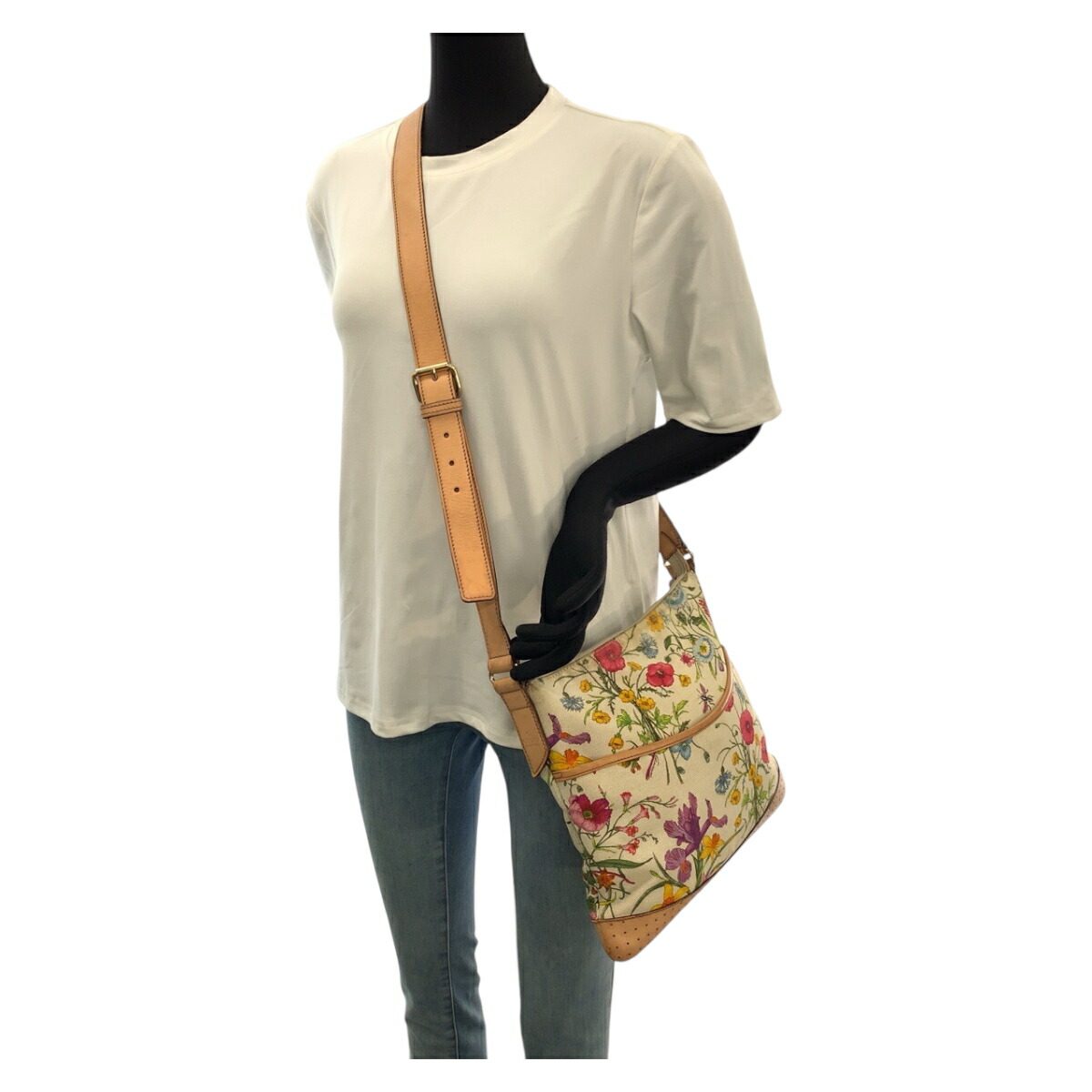 グッチ フローラ キャンバス/レザー ショルダーバッグ