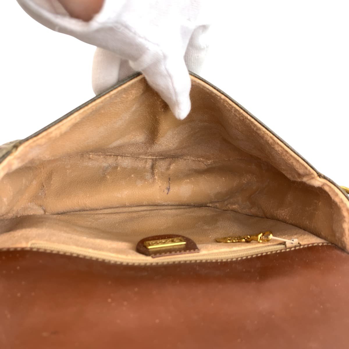 グッチ オールドグッチ レザー キャンバス ショルダーバッグ