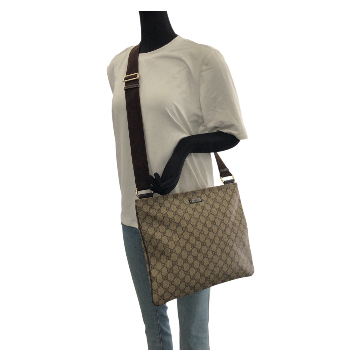 グッチ GGスプリームキャンバス レザー ショルダーバッグ