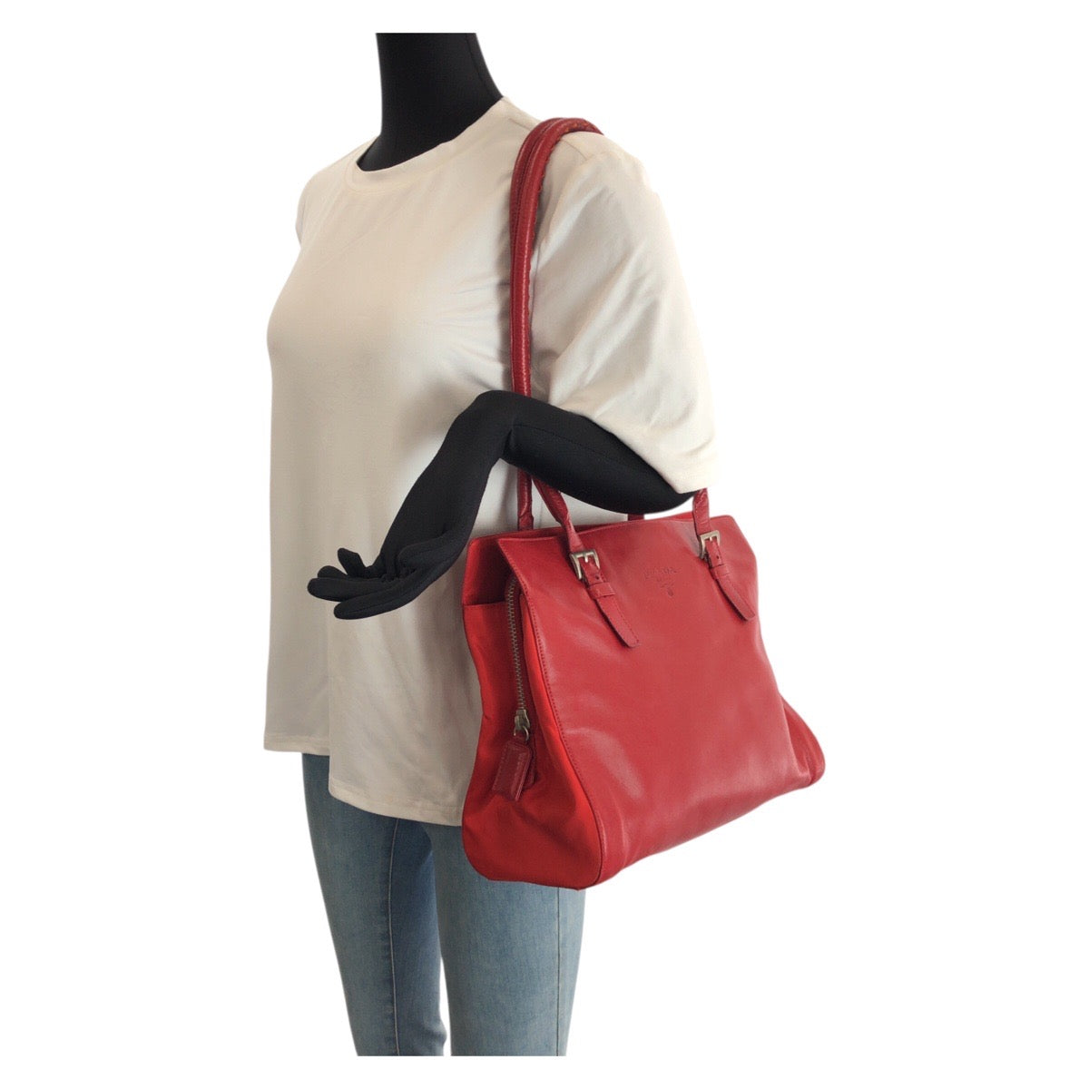 プラダ テスート レザーナイロン ショルダートートバッグ