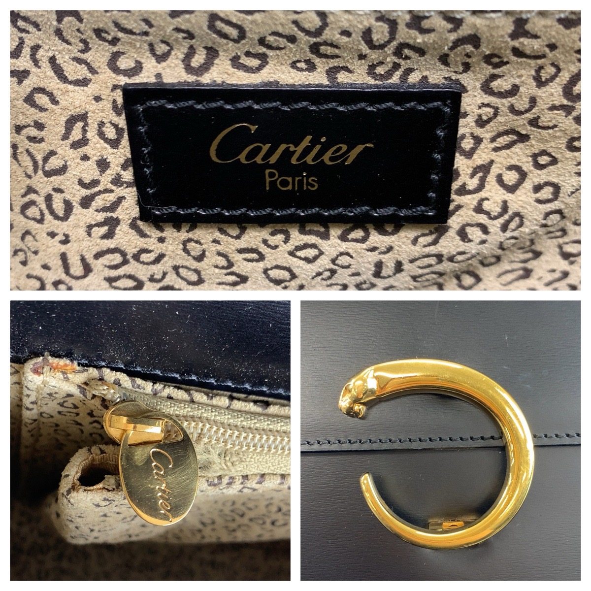 カルティエ パンテール レザーハンドバッグ