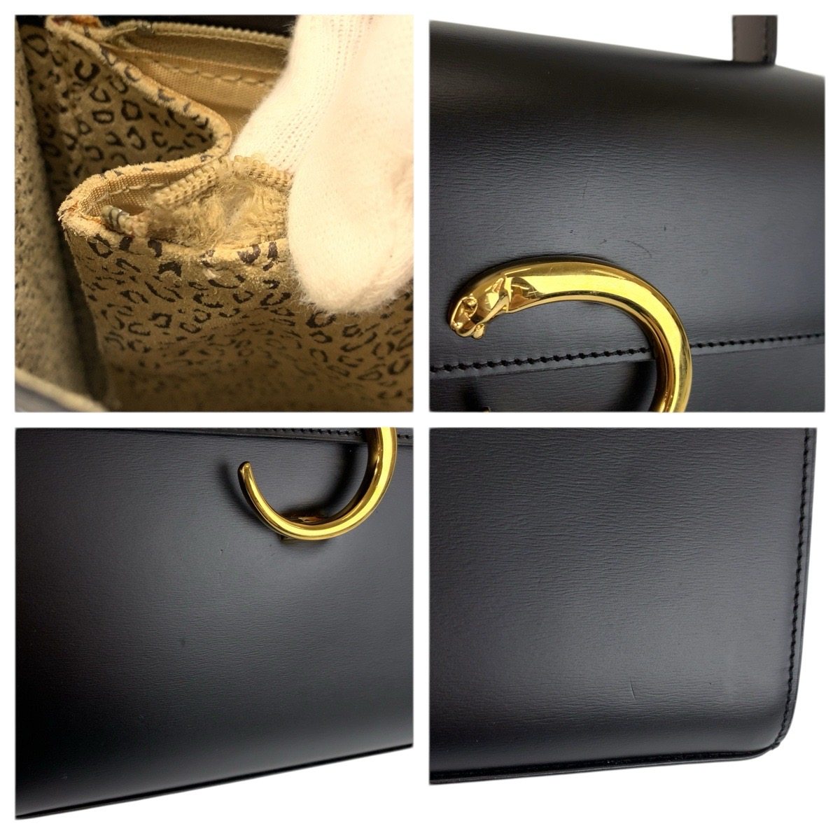 カルティエ パンテール レザーハンドバッグ