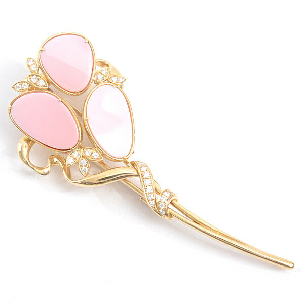 クイーン ジュエリー 18K イエロー ゴールド コンク シェル×ダイヤモンド ブローチ