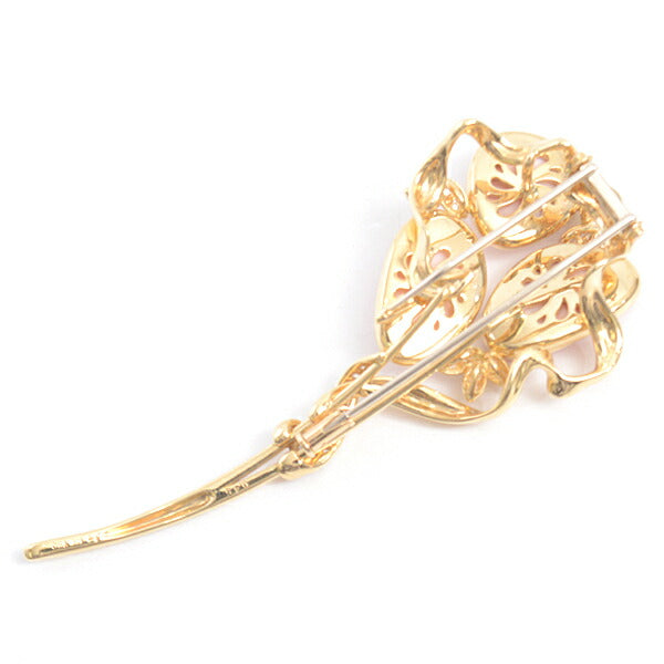 クイーン ジュエリー 18K イエロー ゴールド コンク シェル×ダイヤモンド ブローチ