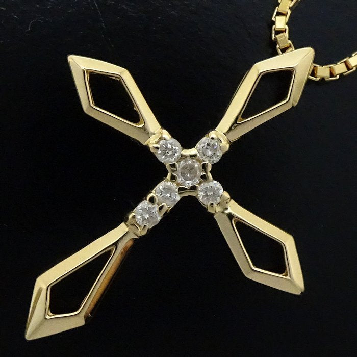 ダイヤモンド クロス ネックレス 0.12ct K18YG ゴールド
