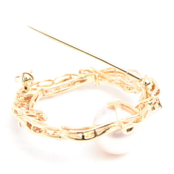 ミキモト 18K イエローゴールド パール ダイヤモンド ブローチ