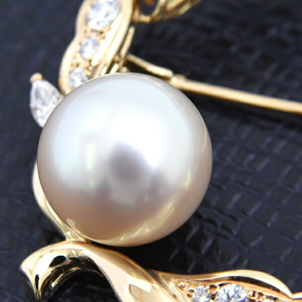 ミキモト 18K イエローゴールド パール ダイヤモンド ブローチ