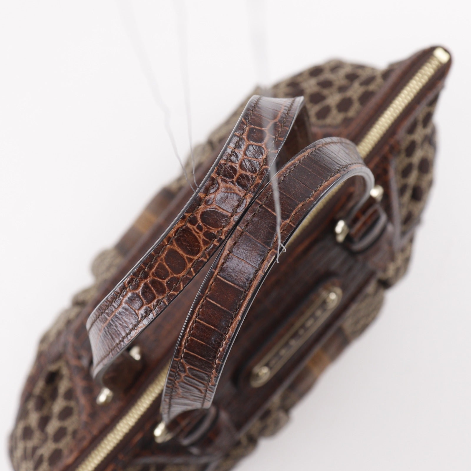 セリーヌ 型押しレザー ナイロンキャンバス トートバッグ