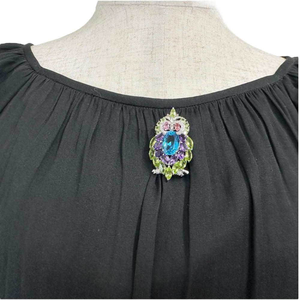 Au750 オウル 2WAY ブローチ ペンダント トパーズ ペリドット ピンク トルマリン ダイヤモンド