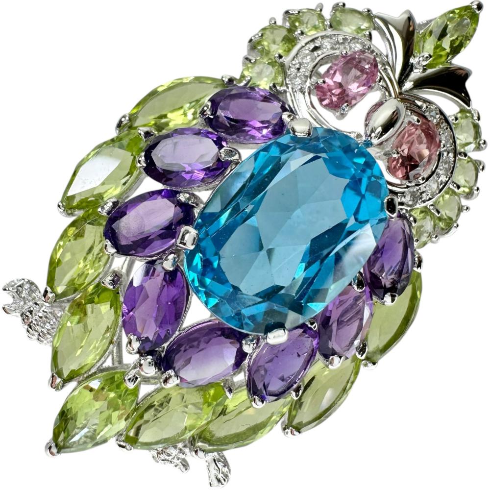 Au750 オウル 2WAY ブローチ ペンダント トパーズ ペリドット ピンク トルマリン ダイヤモンド