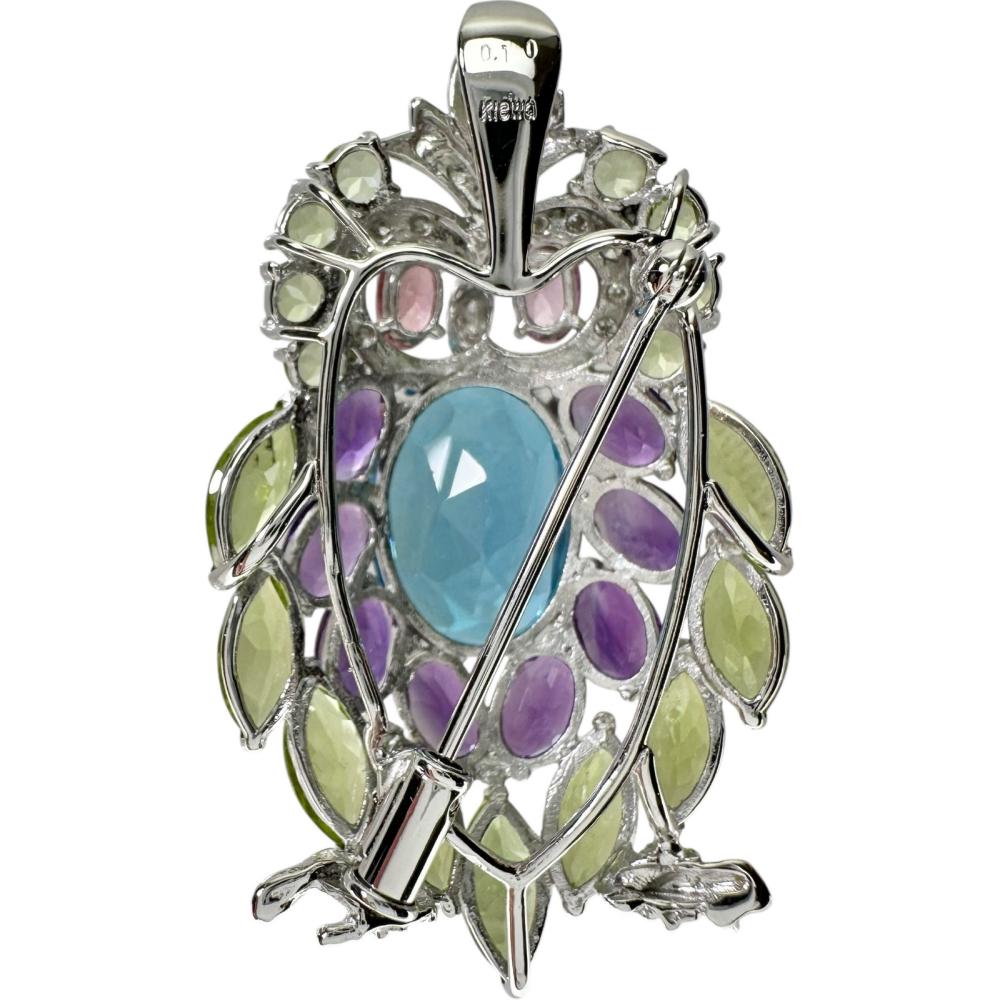 Au750 オウル 2WAY ブローチ ペンダント トパーズ ペリドット ピンク トルマリン ダイヤモンド