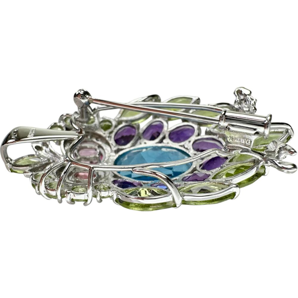 Au750 オウル 2WAY ブローチ ペンダント トパーズ ペリドット ピンク トルマリン ダイヤモンド