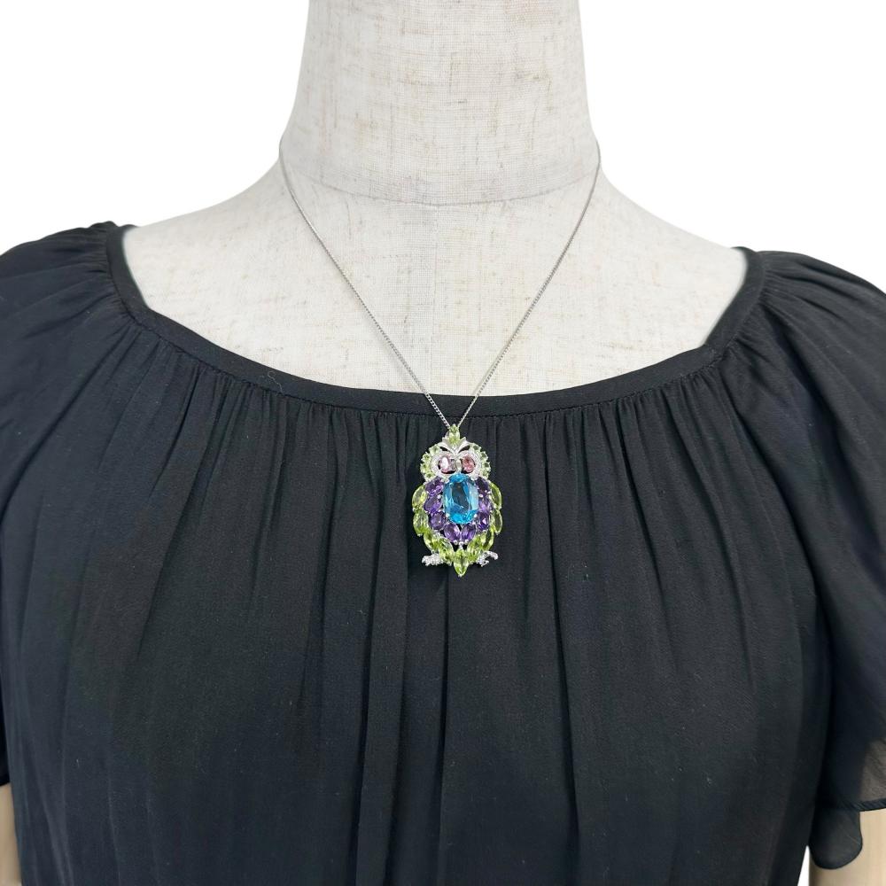 Au750 オウル 2WAY ブローチ ペンダント トパーズ ペリドット ピンク トルマリン ダイヤモンド