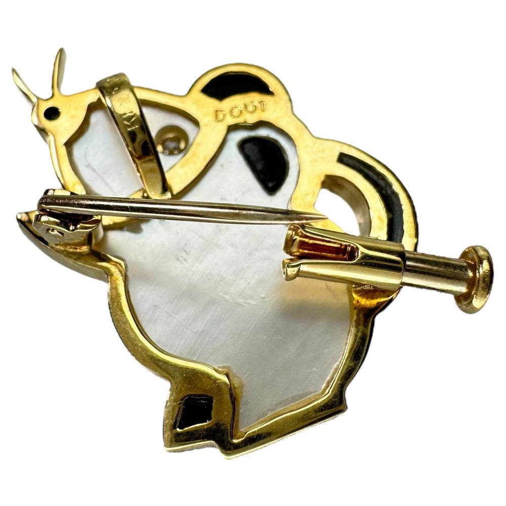 マウス モチーフ 2way ブローチ ペンダント トップ Au750 シェル オニキス ダイヤモンド