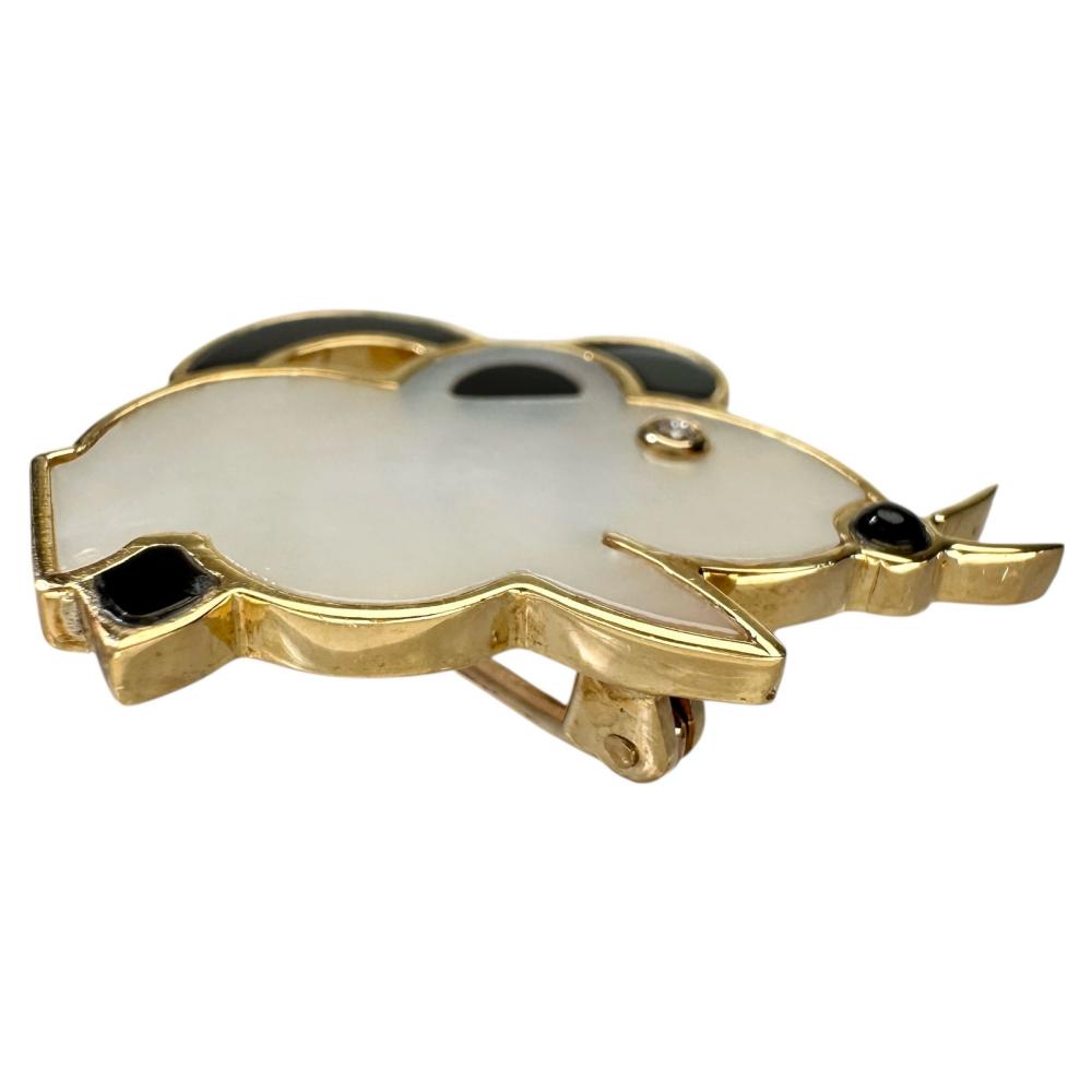 マウス モチーフ 2way ブローチ ペンダント トップ Au750 シェル オニキス ダイヤモンド