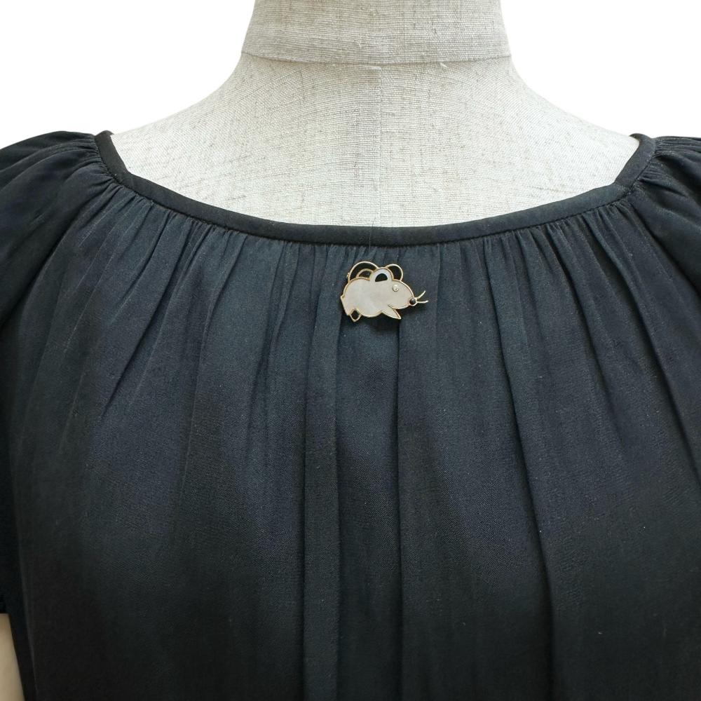 マウス モチーフ 2way ブローチ ペンダント トップ Au750 シェル オニキス ダイヤモンド