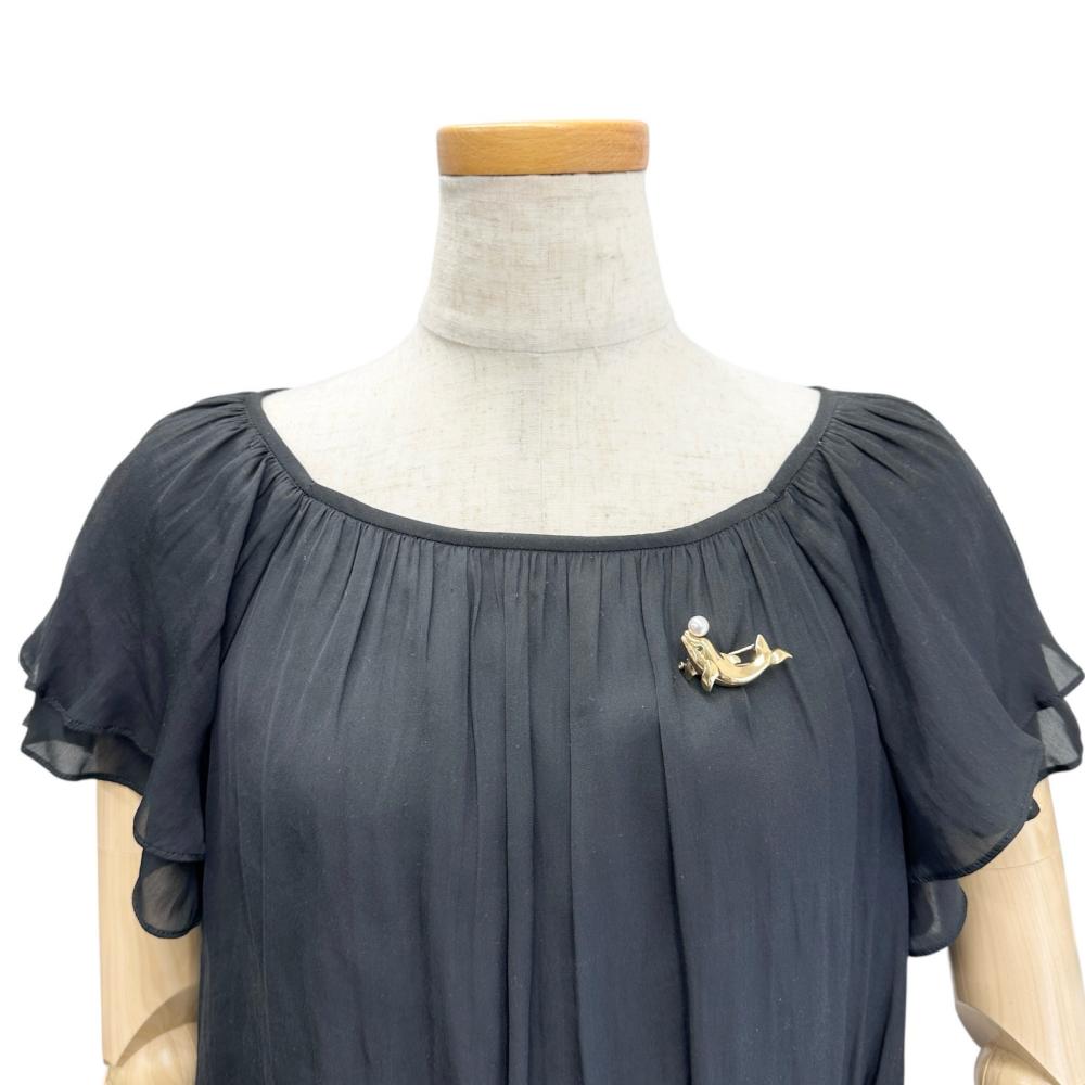 カルティエ ドルフィンモチーフ K18 パール エメラルド ブローチ