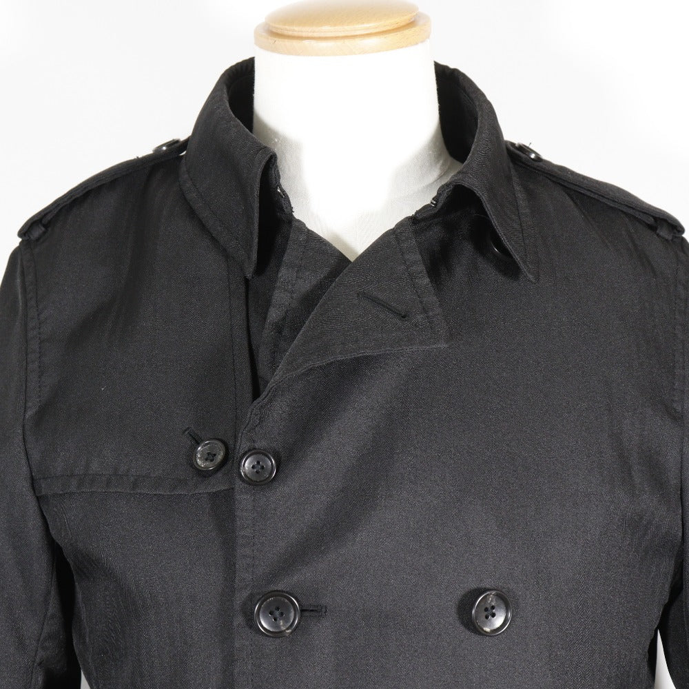 ポリエステル シャドー ストライプ トレンチ コート ブラック