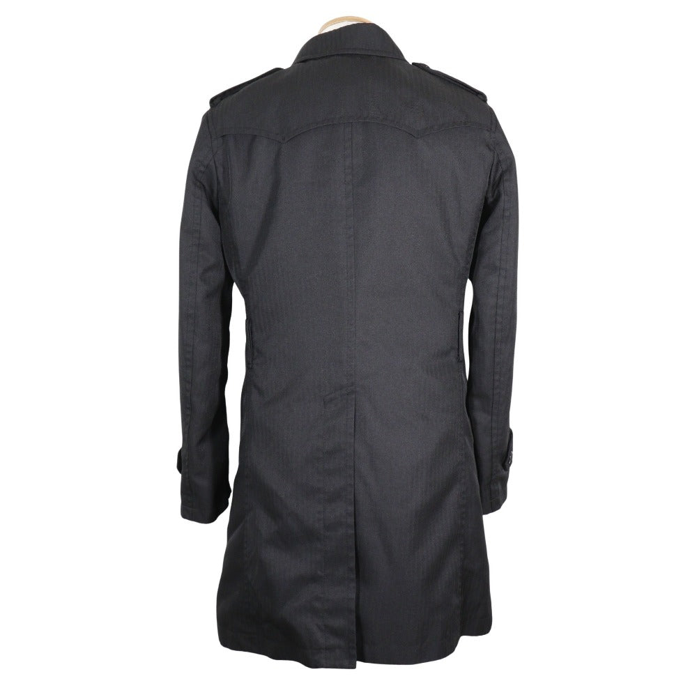 ポリエステル シャドー ストライプ トレンチ コート ブラック