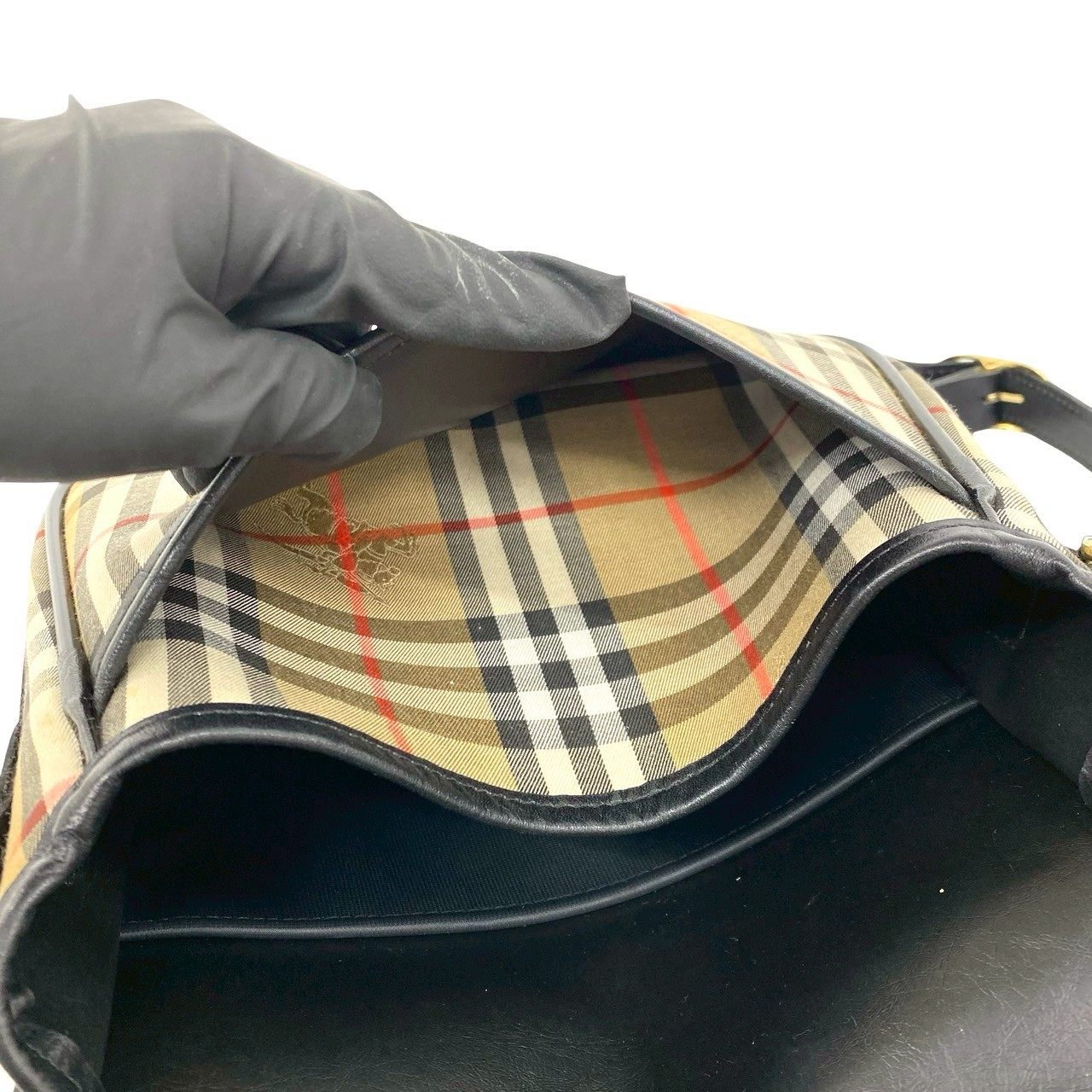 バーバリー キャンバス レザー ショルダーバッグ
