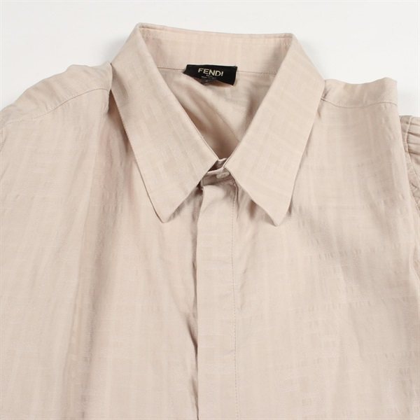 Fendi FENDI Men’s Beige Cotton Zucca FF Monogram Long-Sleeve Top (Pre-Owned) Textile Tops