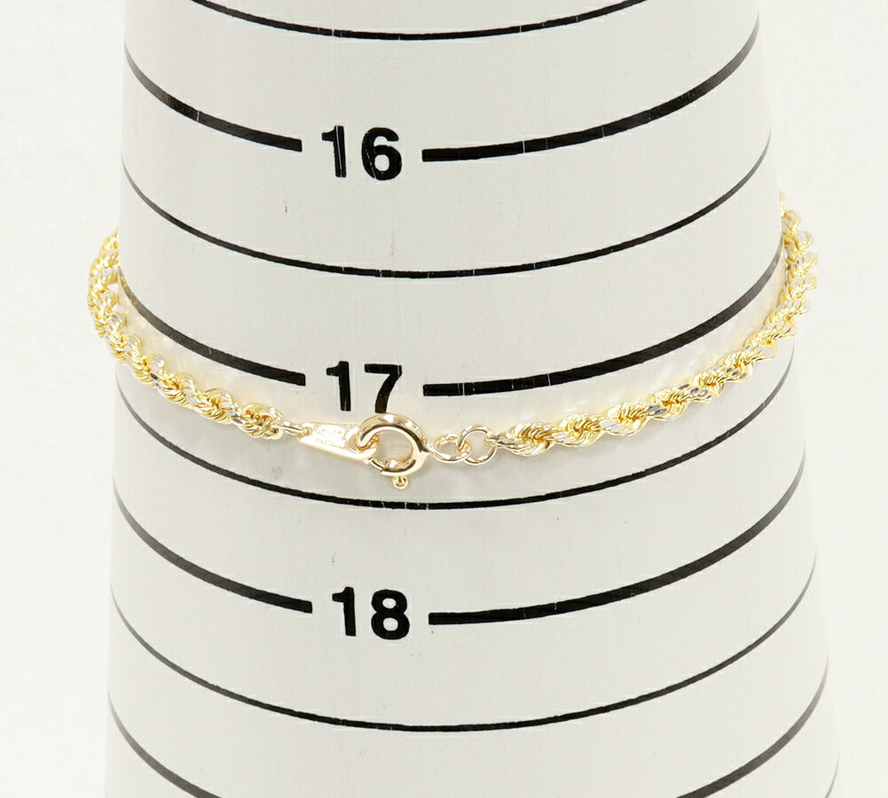 Au750 イエロー ゴールド ホワイト ゴールド カット ロープ チェーン ブレスレット