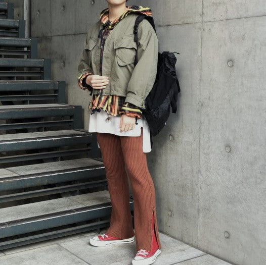 Ray BEAMS リブ サイド スリット コットン ニット パンツ