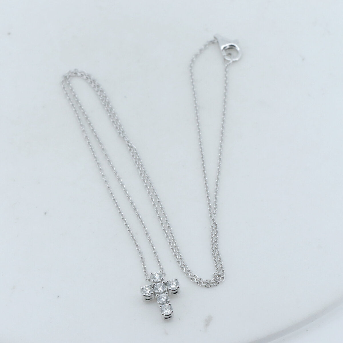 デビアス K18WG ダイヤモンド クロス ネックレス