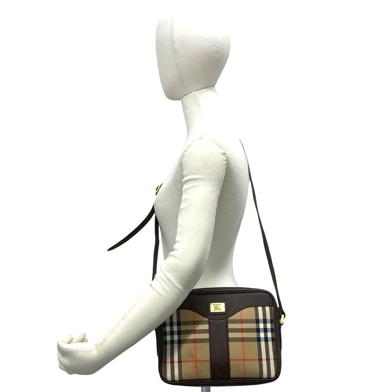 バーバリー キャンバス レザー ショルダーバッグ
