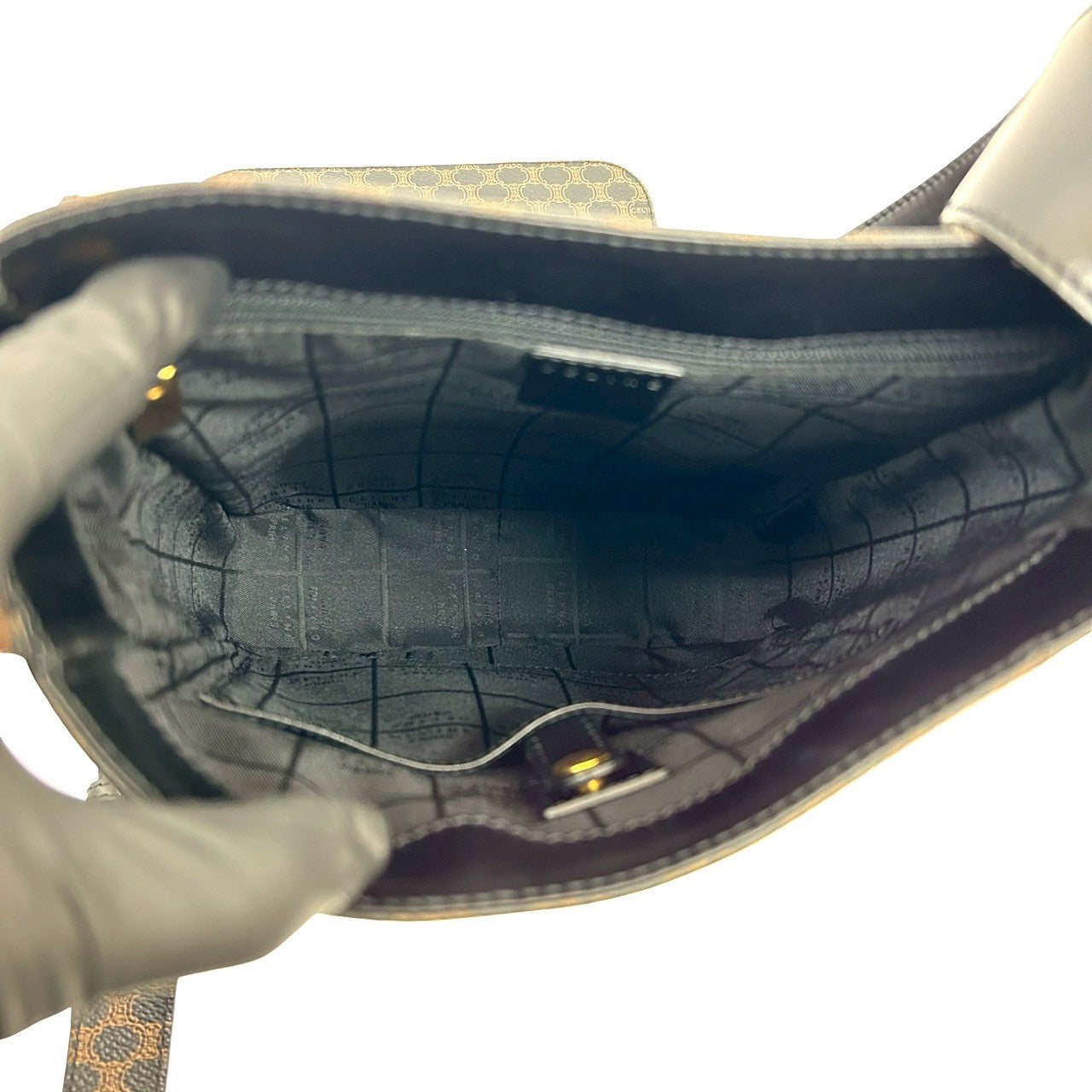 セリーヌ マカダム ブラゾン レザー ショルダーバッグ