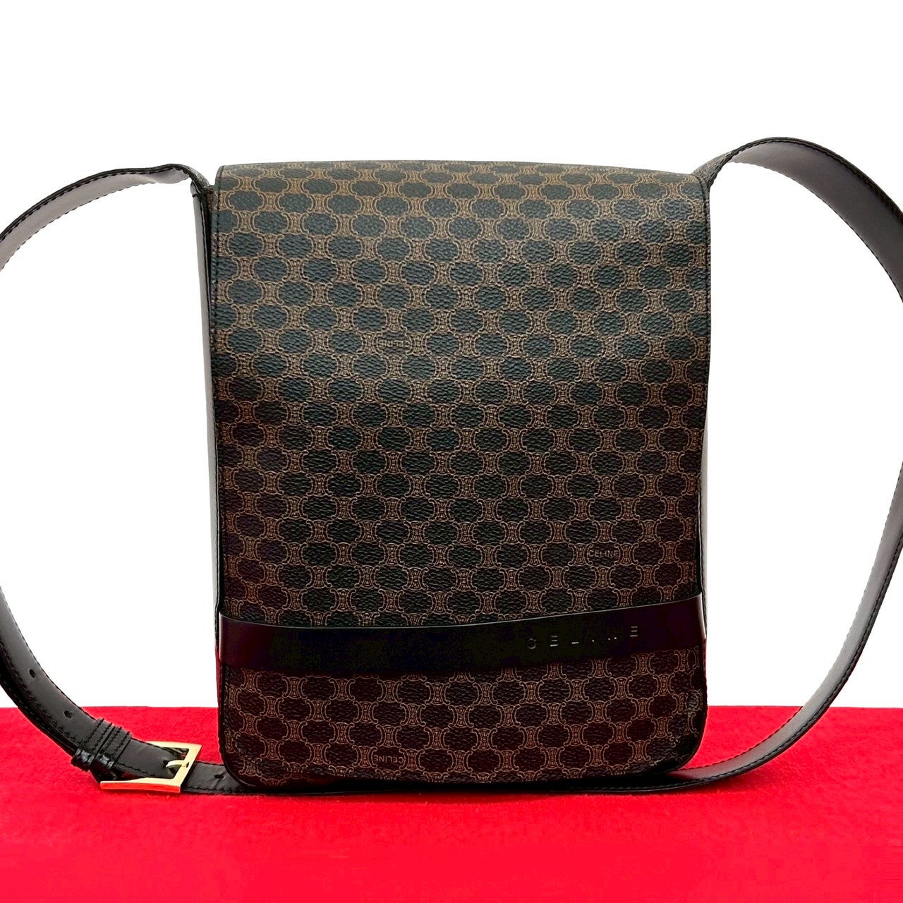 セリーヌ マカダム ブラゾン レザー ショルダーバッグ