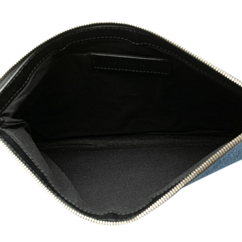 バレンシアガ ネイビークリップM デニム レザー クラッチバッグ