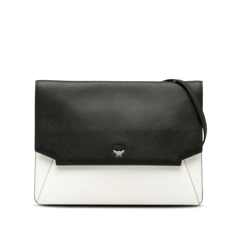 エムシーエム フラット レザー ショルダーバッグ