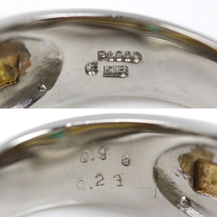 Pt900 K18YG エメラルド ダイヤモンド リング