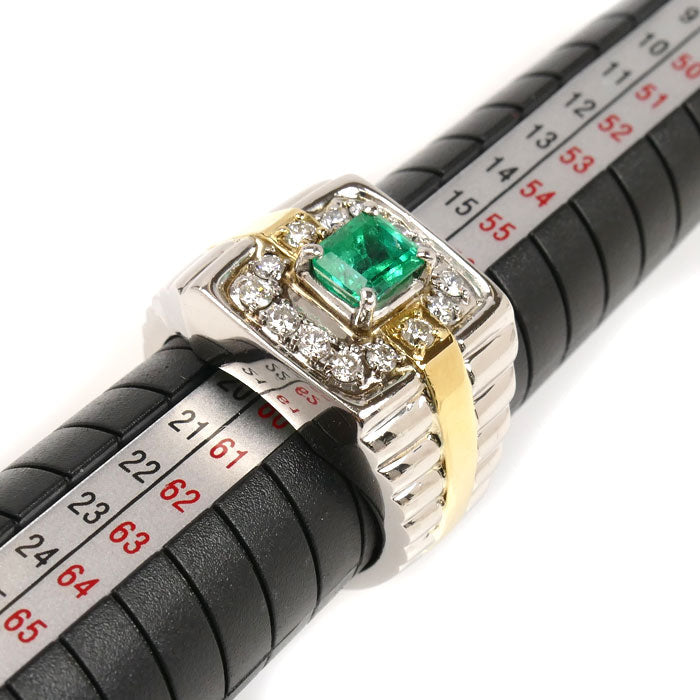Pt900 K18YG エメラルド ダイヤモンド リング