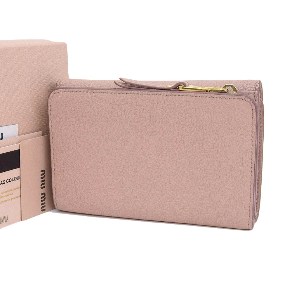 ミュウミュウ レザー Lジップ 三つ折り財布 ピンク