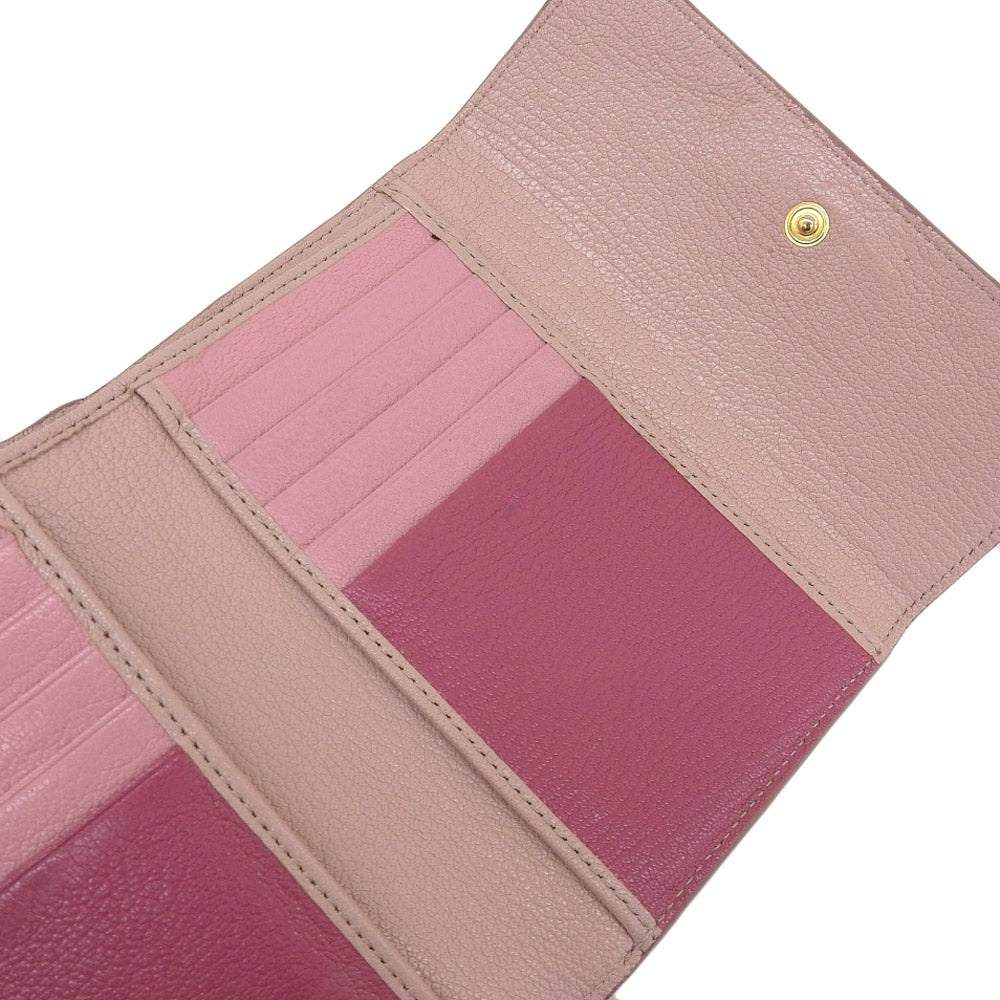 ミュウミュウ レザー Lジップ 三つ折り財布 ピンク