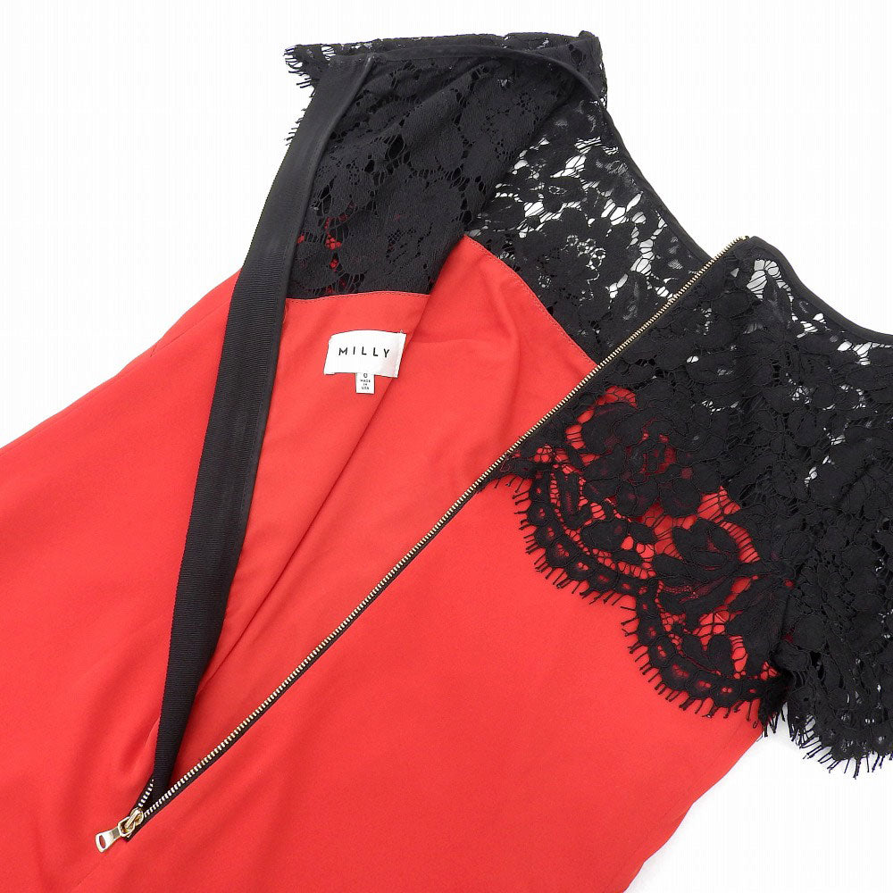 Milly シルク ドレス レッド ブラック サイズ 0