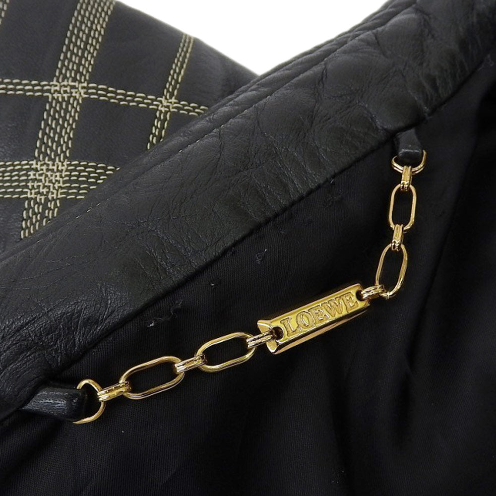 ロエベ チェッカード アナグラム レザーコート ブラック