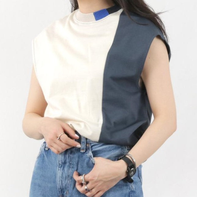 COOHEM ストライプ リブ ニット コンビ Tシャツ コットン トップ