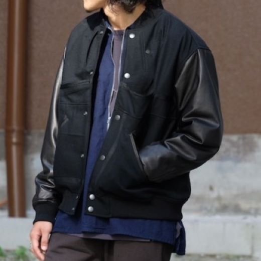 CHANGES REMAKE VARSITY JACKET ウール カウレザー スタジャン