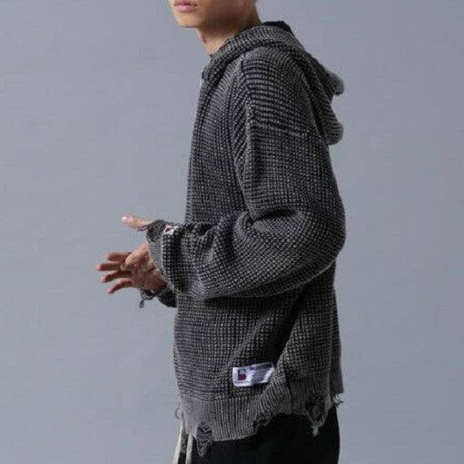 ダンケシェーン PIGMENT STONEWASH DAMAGE AZE HALFZIP HOODIE コットンニットパーカー