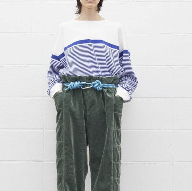 UNUSED パネル ボーダー 長袖 Tシャツ コットン トップ