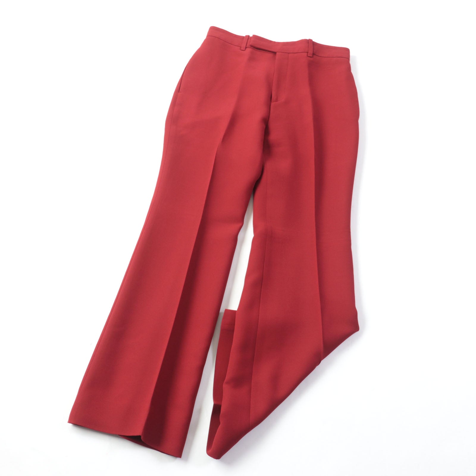 グッチ シルク ウール フレア ロング パンツ レッド 40