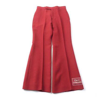グッチ シルク ウール フレア ロング パンツ レッド 40